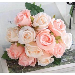 Pink & Champagne Artificial Roses Bouquet for Wedding Centerpiece ~ New
